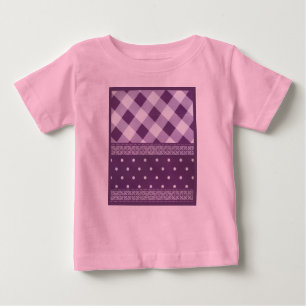 Purple White Checkered Polka Dot Floral Damask Art Baby T-Shirt