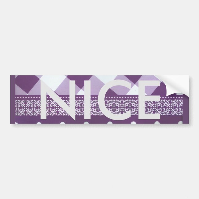Purple White Checkered Polka Dot Floral Damask Art Bumper Sticker (Front)