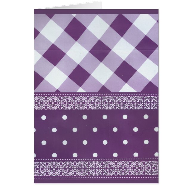 Purple White Checkered Polka Dot Floral Damask Art Cards (Front)