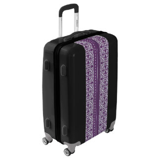 Purple White Checkered Polka Dot Floral Damask Art Luggage