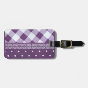 Purple White Checkered Polka Dot Floral Damask Art Luggage Tag