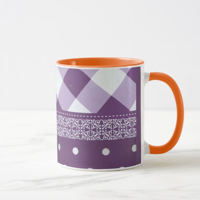 Purple White Checkered Polka Dot Floral Damask Art Mug (Right)