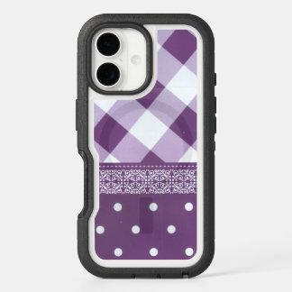 Purple White Checkered Polka Dot Floral Damask Art iPhone 16 Case
