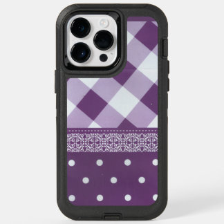 Purple White Checkered Polka Dot Floral Damask Art OtterBox iPhone 14 Pro Max Case
