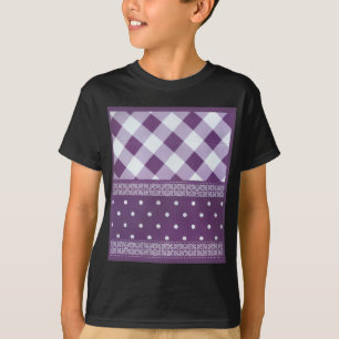 Purple White Checkered Polka Dot Floral Damask Art T-Shirt