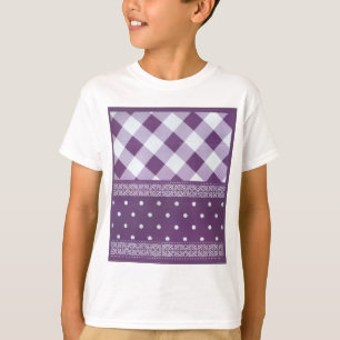 Purple White Checkered Polka Dot Floral Damask Art T-Shirt