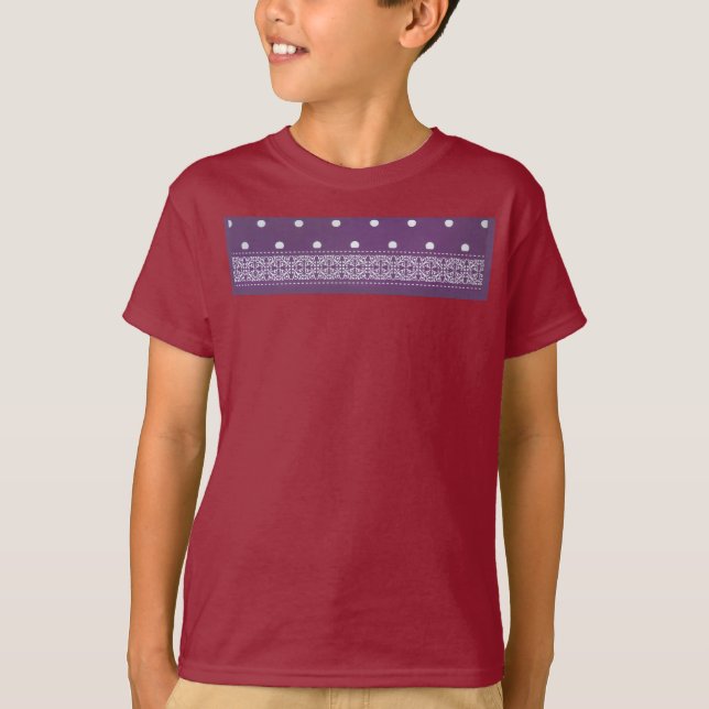 Purple White Checkered Polka Dot Floral Damask Art T-Shirt (Front)
