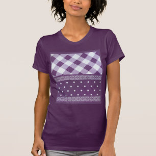 Purple White Checkered Polka Dot Floral Damask Art T-Shirt