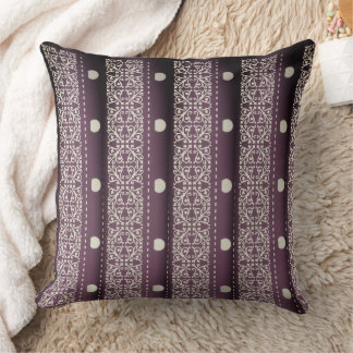 Purple White Checkered Polka Dot Floral Damask Art Throw Pillow