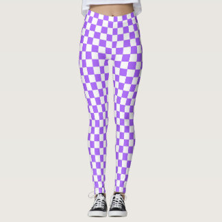 Purple & White Checkered Spandex Leggings