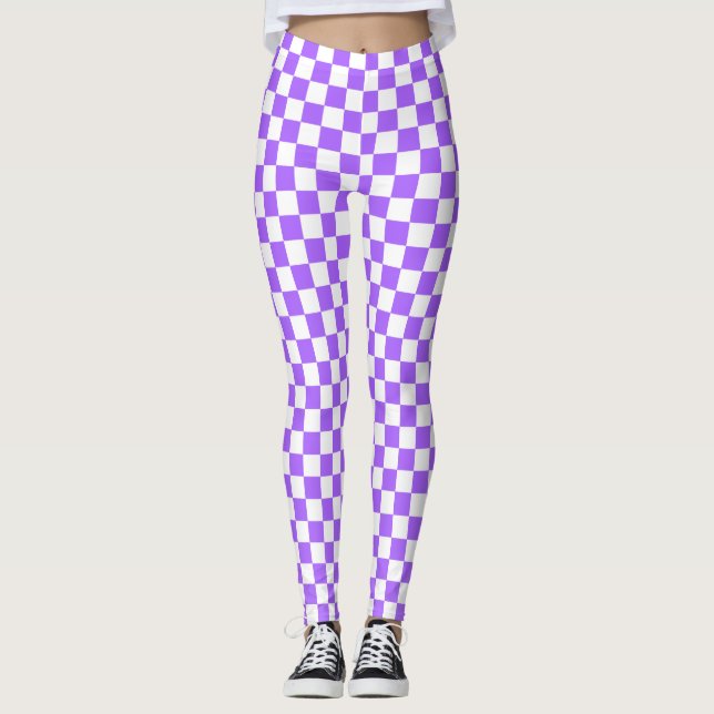 Purple & White Checkered Spandex Leggings (Front)