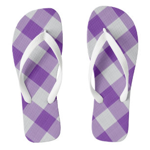 Purple & White Checks Cool Classic Pattern Flip Flops