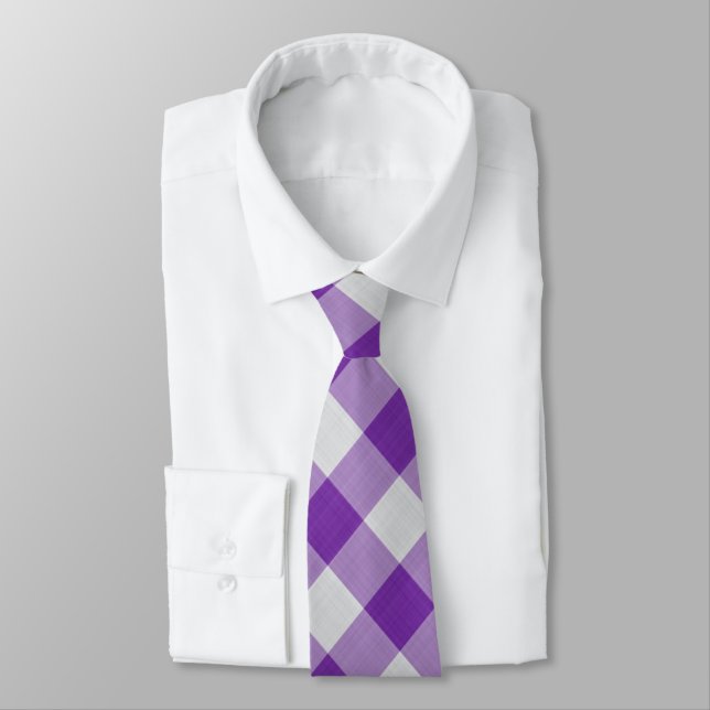 Purple & White Checks Cool Classic Pattern Neck Tie (Tied)