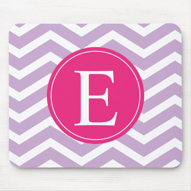 Purple White Chevron Bright Pink Monogram Mouse Pad (Front)