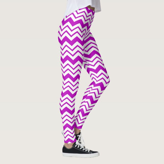 Purple White Chevron Zigzag Pattern Design  Leggings (Right)