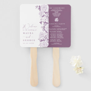 Purple White Chinoiserie Floral Wedding Program Hand Fan
