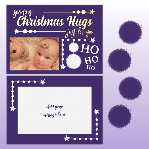 Purple white Christmas hugs just for you photo Foil Holiday Card