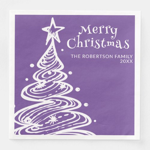 Purple White Christmas Tree Christmas Party Paper Dinner Napkins