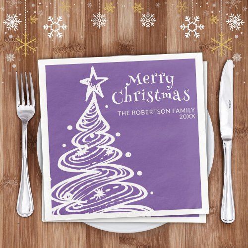 Purple White Christmas Tree Christmas Party Paper Dinner Napkins