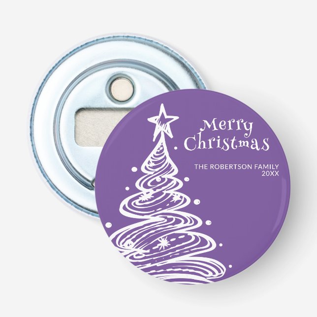 Purple White Christmas Tree Party Bottle Opener (Front)