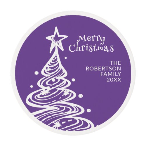 Purple White Christmas Tree Party Edible Frosting Rounds
