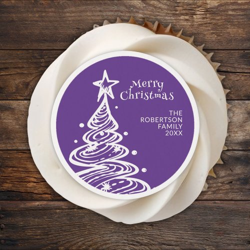 Purple White Christmas Tree Party Edible Frosting Rounds