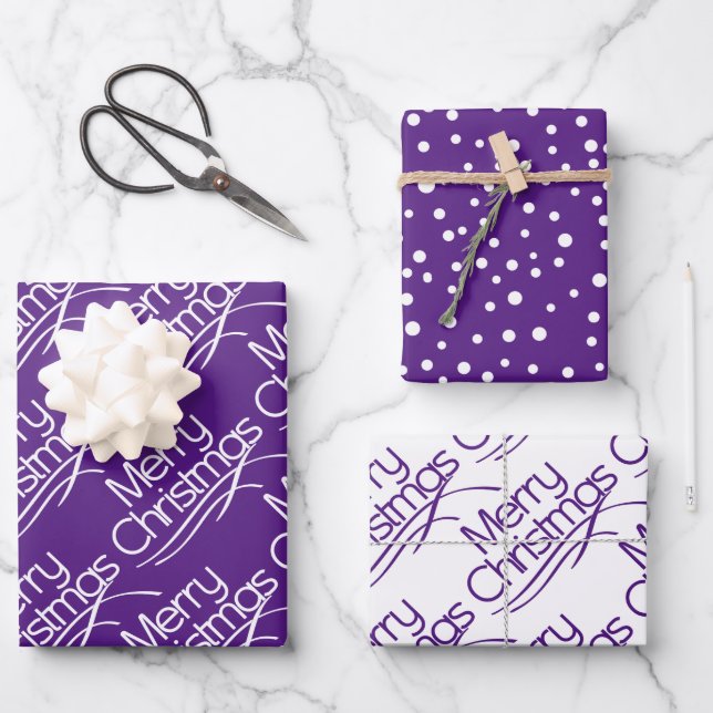 Purple white Christmas typography and dots holiday Wrapping Paper Sheets (Front)