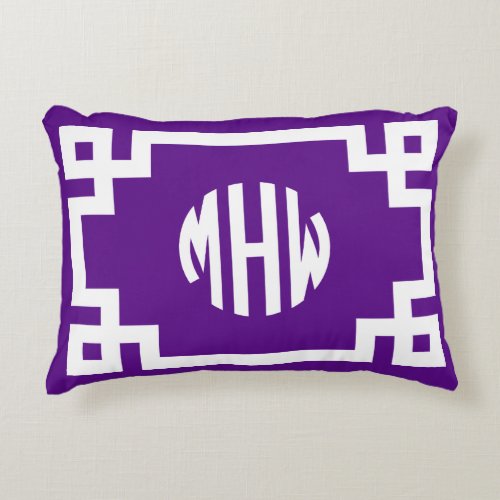 Purple White Circle Monogram Greek Key DIY BG Accent Pillow