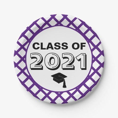 Purple  White Class of 2024 Graduation Paper Plates