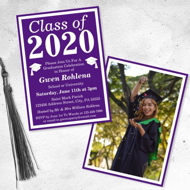 Purple White Class of 2024 Graduation Photo Invitation