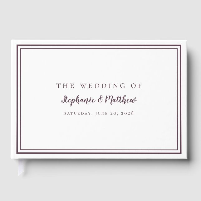 Purple & White Classic Simple Modern Wedding Guest Book (Front)