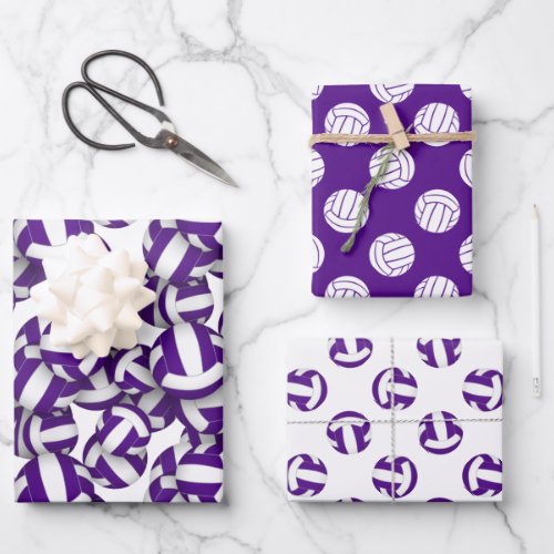 purple white color theme kids teens volleyball  wrapping paper sheets