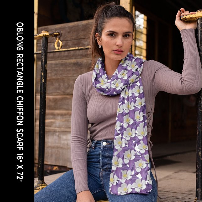 Purple & White Columbine Flower Pattern Long Scarf (Purple & White Columbine Flower Pattern Long Scarf)