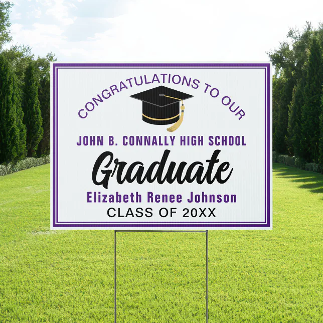 Purple White Congratulations Graduate Custom Yard Sign | Zazzle