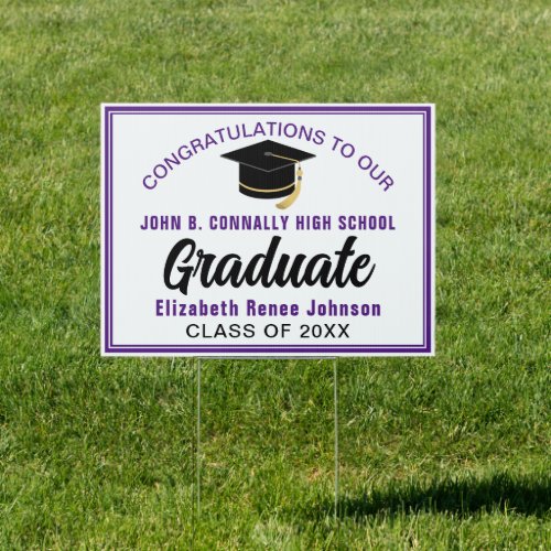 Purple White Congratulations Graduate Custom Yard Sign