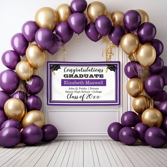 Purple | White Congratulations Graduate Graduation Banner (Purple and White "Congratulations Graduate" Non-Photo Graduation Party Banner)