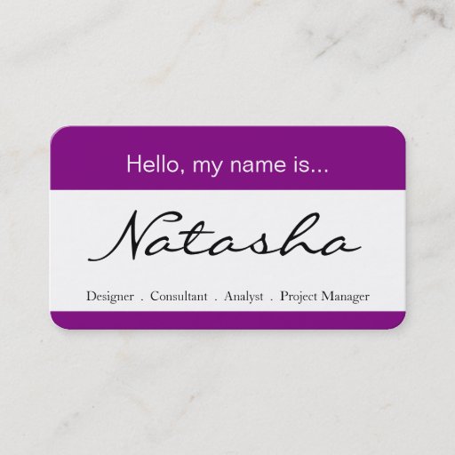 Customizable Purple &amp; White Corporate Name Tag - Business Card