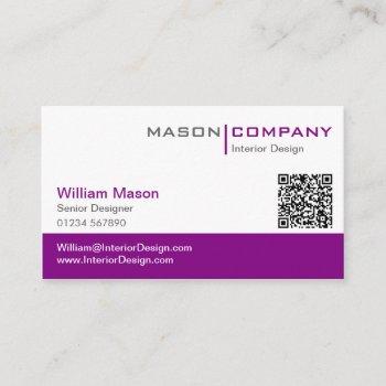 Purple & White Corporate Qr Code Business Card by ImageAustralia at Zazzle