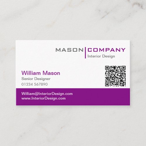 Purple  White Corporate QR Code Business Card