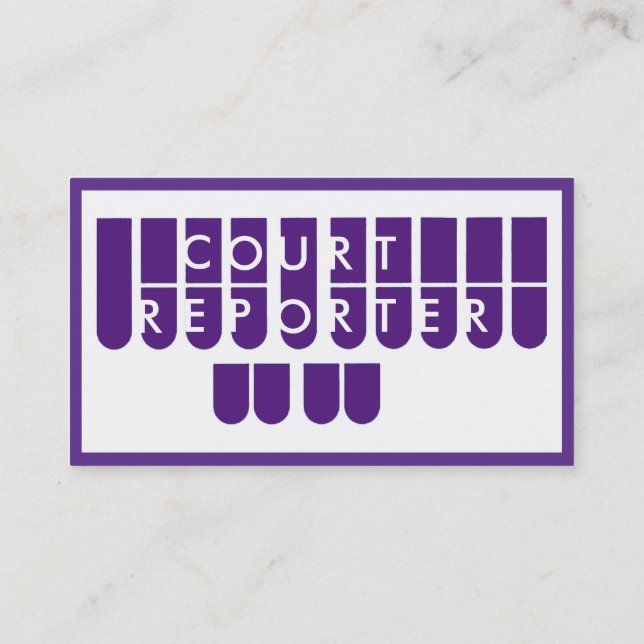 Purple white court reporter custom business cards (Back)