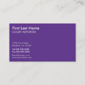 Purple white court reporter custom business cards (Front)