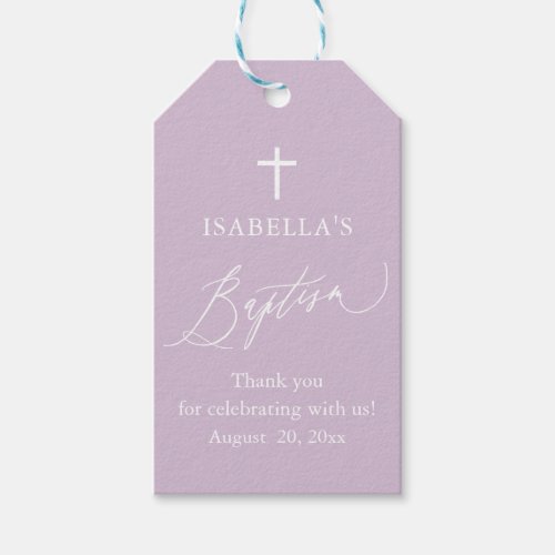 Purple White Cross Boy Baptism Favor Tags