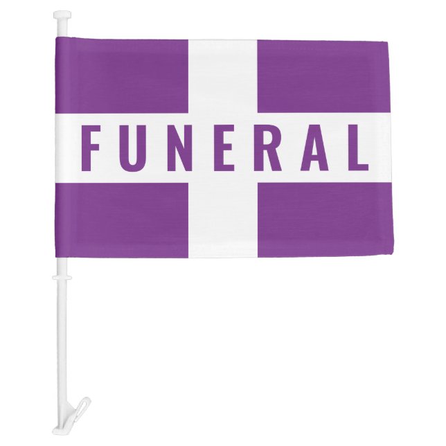 Purple White Cross Funeral Procession Car Flag (Front)