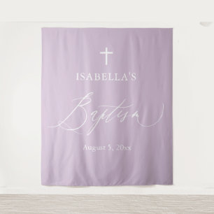 Purple White Cross Girl Baptism Photo Backdrop