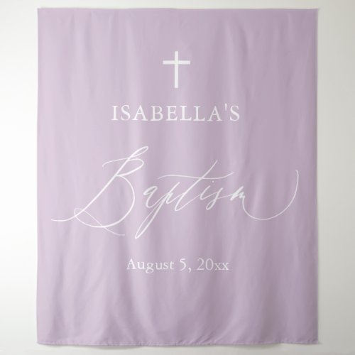 Purple White Cross Girl Baptism Photo Backdrop