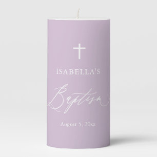 Purple White Cross Girl Baptism Pillar Candle