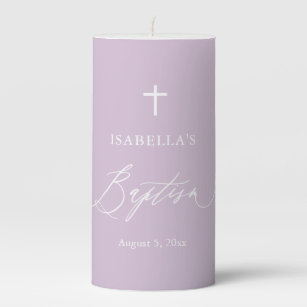 Purple White Cross Girl Baptism Pillar Candle
