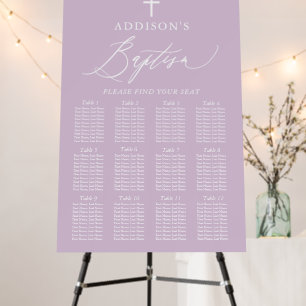 Purple White Cross Girl Baptism Seating Chart Foam Board