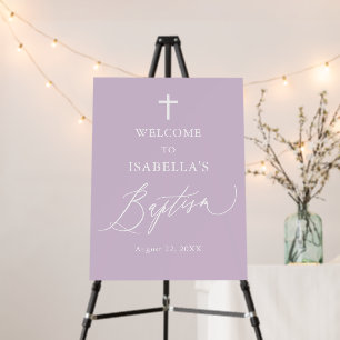 Purple White Cross Girl Baptism Welcome Foam Board