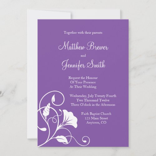 Purple &amp; White Custom Floral Wedding Invitation